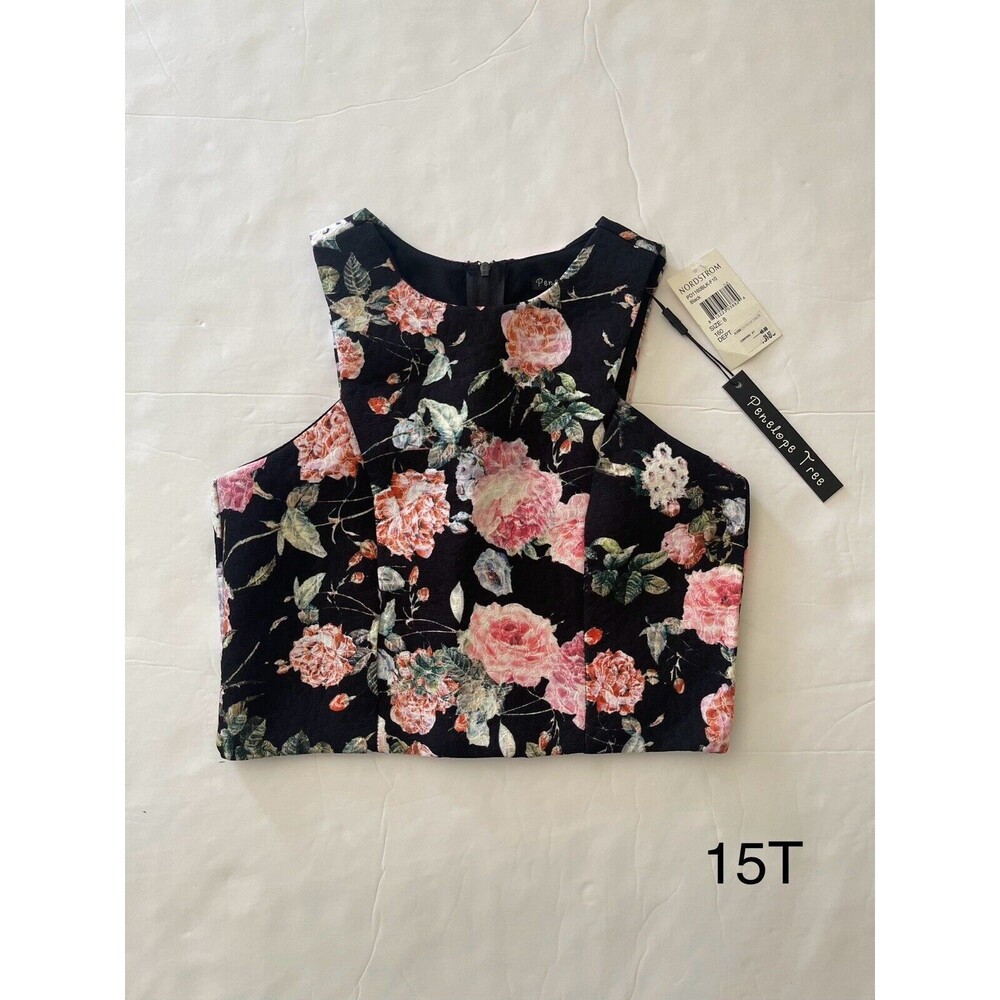 Penelope Tree Floral Black‎ Pink Crop Zip Top Size Small